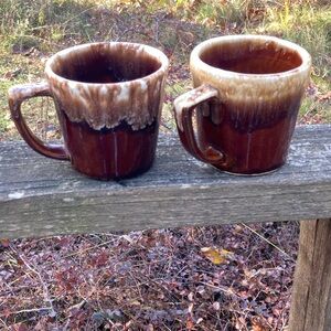 2 Cups McCOY KATHY KALE Brown Drip Glaze Retro Vintage Cream White Coffee Mug